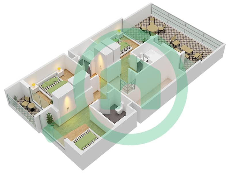 Zinnia - 3 Bedroom Commercial Villa Type RH-M1 Floor plan interactive3D