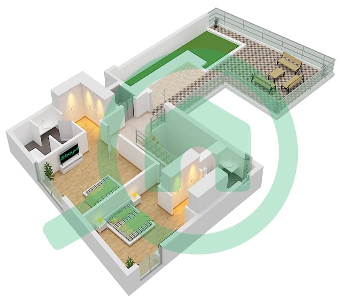 المخططات الطابقية لتصميم النموذج A فیلا 5 غرف نوم - كوريسيا I Second Floor interactive3D