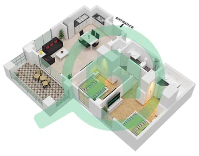 المخططات الطابقية لتصميم النموذج A شقة 2 غرفة نوم - جروف