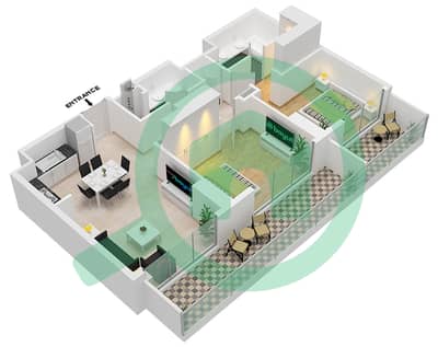 المخططات الطابقية لتصميم النموذج / الوحدة 1B-4 شقة 2 غرفة نوم - أكاسيا A