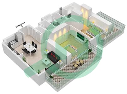المخططات الطابقية لتصميم النموذج / الوحدة A-2 شقة 2 غرفة نوم - ذا سانت ريجيس رزيدنسز