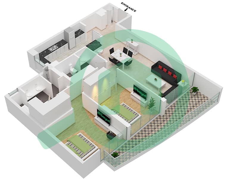المخططات الطابقية لتصميم التصميم 7A شقة 2 غرفة نوم - 8 بوليفارد ووك interactive3D