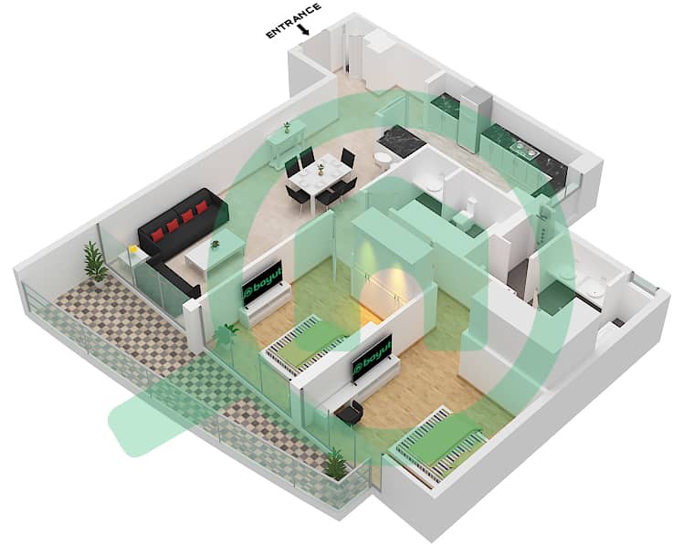 8号林荫大道漫步公寓 - 2 卧室公寓套房10A戶型图 interactive3D