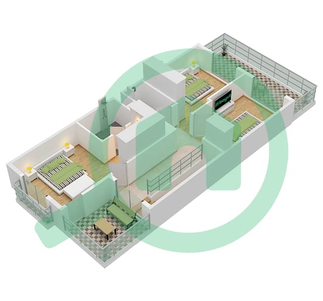 المخططات الطابقية لتصميم النموذج / الوحدة 2A-UNIT-MID UNIT فیلا 3 غرف نوم - ياسمين لين First Floor interactive3D