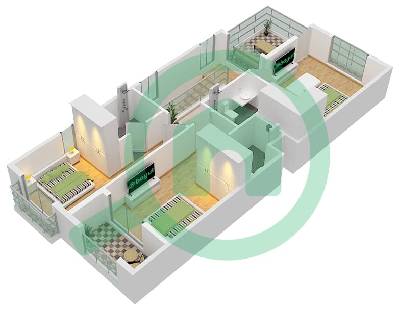 المخططات الطابقية لتصميم النموذج / الوحدة 3A-UNIT-END UNIT فیلا 3 غرف نوم - ياسمين لين First Floor interactive3D