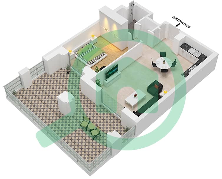 Al Jazi Building 2 - 1 Bedroom Apartment Type/unit A2 / UNIT 04-GROUND FLOOR Floor plan interactive3D