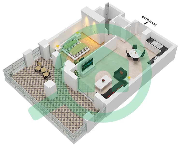 Al Jazi Building 2 - 1 Bedroom Apartment Type/unit E1 / UNIT-05 GROUND FLOOR Floor plan interactive3D