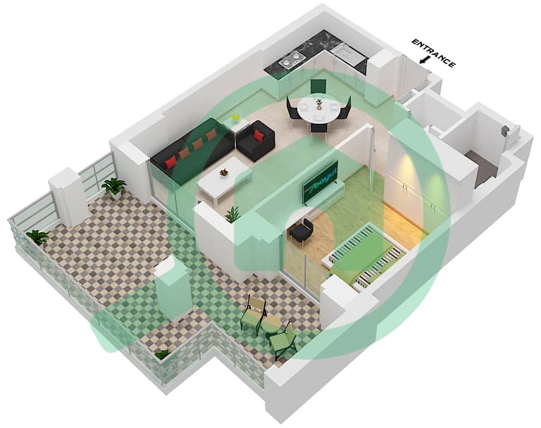 المخططات الطابقية لتصميم النموذج / الوحدة A1 / UNIT-06 GROUND FLOOR شقة 1 غرفة نوم - بناية الجازي 2 interactive3D