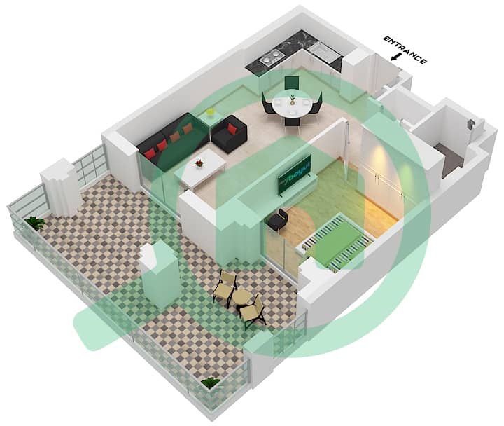 Al Jazi Building 2 - 1 Bedroom Apartment Type/unit A1 / UNIT-07 GROUND FLOOR Floor plan interactive3D