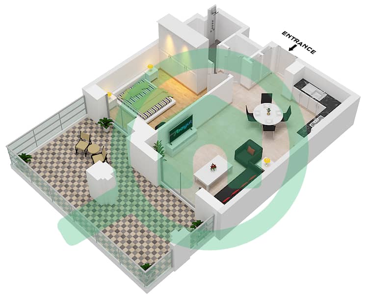 Al Jazi Building 2 - 1 Bedroom Apartment Type/unit A1 / UNIT 09-GROUND FLOOR Floor plan interactive3D