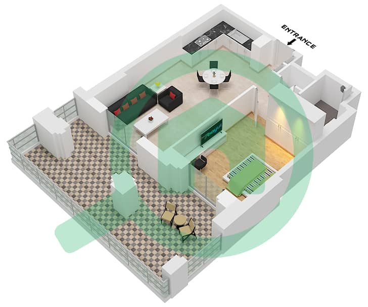 Al Jazi Building 2 - 1 Bedroom Apartment Type/unit D1-UNIT 12-GROUND FLOOR Floor plan interactive3D