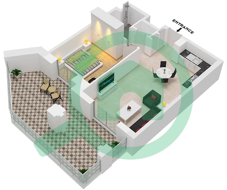 Al Jazi Building 2 - 1 Bedroom Apartment Type/unit A1 / UNIT-13-GROUND FLOOR Floor plan Ground Floor interactive3D