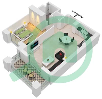 المخططات الطابقية لتصميم النموذج / الوحدة A2 / UNIT-104 شقة 1 غرفة نوم - بناية الجازي 2