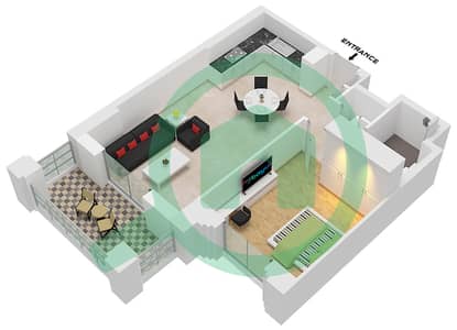 المخططات الطابقية لتصميم النموذج / الوحدة A1 / UNIT-106,206,306,406 شقة 1 غرفة نوم - بناية الجازي 2