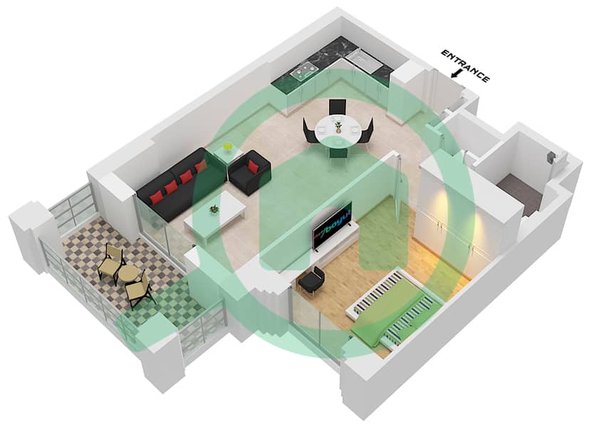 Al Jazi Building 2 - 1 Bedroom Apartment Type/unit A1 / UNIT-106,206,306,406 Floor plan Floor 1-5 interactive3D