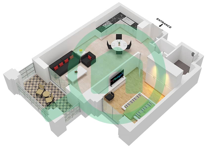 Al Jazi Building 2 - 1 Bedroom Apartment Type/unit A1 / UNIT-107-207 Floor plan Floor 1-2 interactive3D