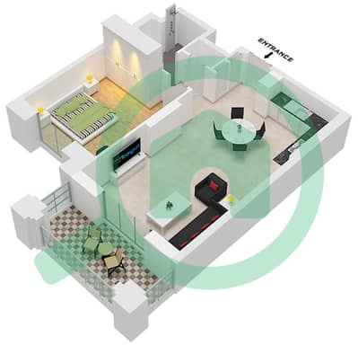 المخططات الطابقية لتصميم النموذج / الوحدة A1 / UNIT,109 شقة 1 غرفة نوم - بناية الجازي 2