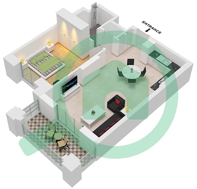 Al Jazi Building 2 - 1 Bedroom Apartment Type/unit A1 / UNIT,109 Floor plan Floor 1 interactive3D