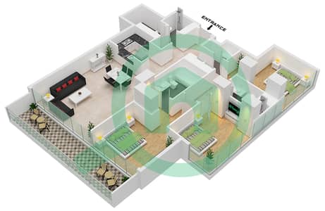 Downtown Views II Tower 3 - 3 Bedroom Apartment Unit 08 FLOOR 2-15, 17-30 Floor plan