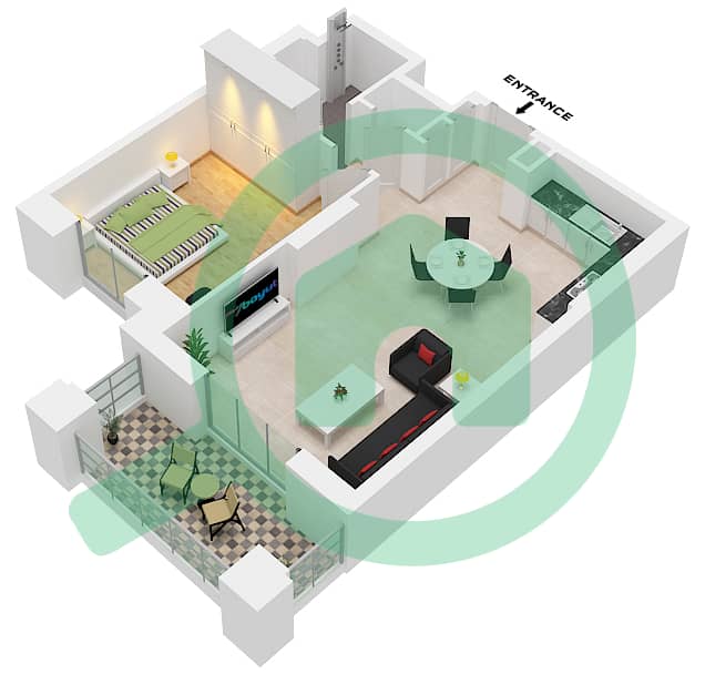 Здание Аль Джази 2 - Апартамент 1 Спальня планировка Тип/мера A1 / UNIT-209 Floor 2 interactive3D