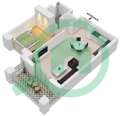 المخططات الطابقية لتصميم النموذج / الوحدة A2 / UNIT-304,404,504,604 شقة 1 غرفة نوم - بناية الجازي 2