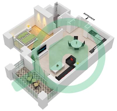 المخططات الطابقية لتصميم النموذج / الوحدة A1 / UNIT-309,409,509 شقة 1 غرفة نوم - بناية الجازي 2