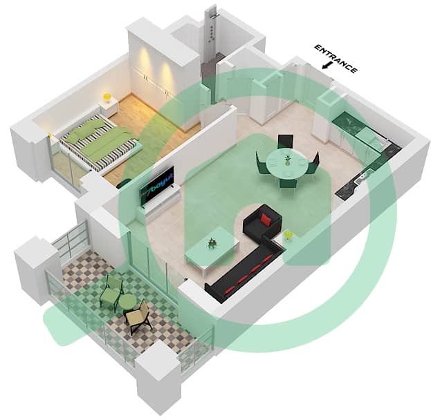 Al Jazi Building 2 - 1 Bedroom Apartment Type/unit A1 / UNIT-313 Floor plan Floor 3 interactive3D