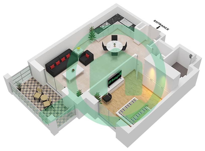 阿尔贾兹2号大楼 - 1 卧室公寓类型／单位A1 / UNIT-606,706,806,906戶型图 Floor 6-9 interactive3D