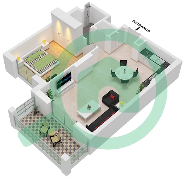Al Jazi Building 2 - 1 Bedroom Apartment Type/unit A2 / UNIT-704,804,904 Floor plan Floor 7-9 interactive3D