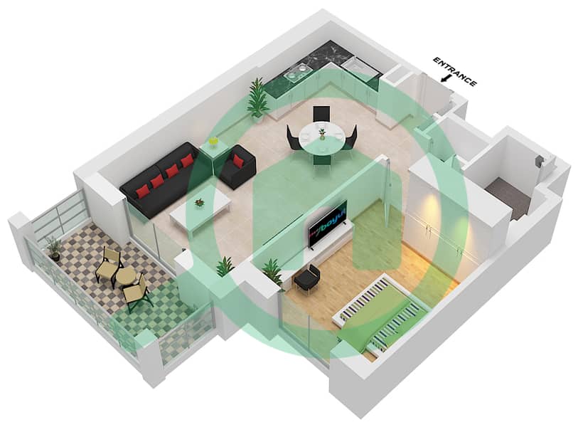 Al Jazi Building 2 - 1 Bedroom Apartment Type/unit A1 / UNIT-707,807,907 Floor plan Floor 7-9 interactive3D