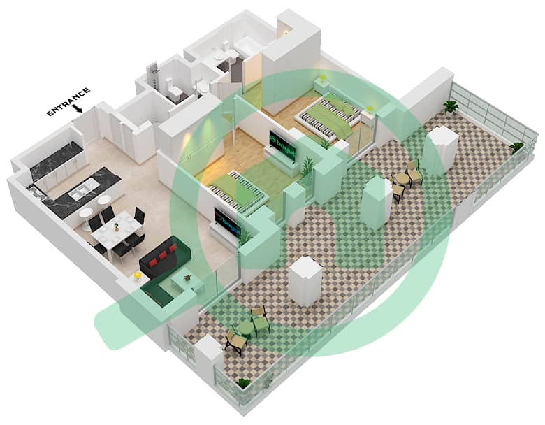 Al Jazi Building 2 - 2 Bedroom Apartment Type/unit A5 / UNIT-01 Floor plan Ground Floor interactive3D