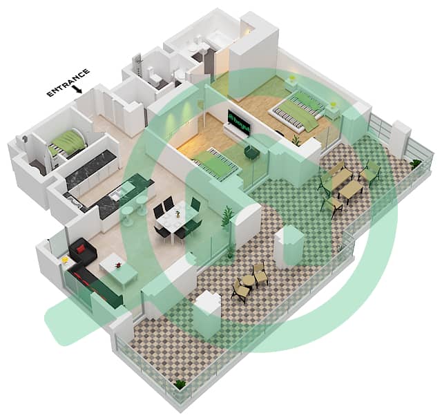Al Jazi Building 2 - 2 Bedroom Apartment Type/unit B1 / UNIT-02 Floor plan Ground Floor interactive3D