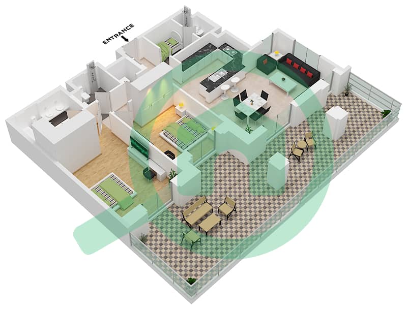 Al Jazi Building 2 - 2 Bedroom Apartment Type/unit B1 / UNIT-03 Floor plan Ground Floor interactive3D