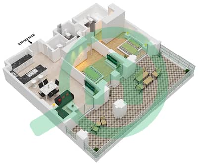 المخططات الطابقية لتصميم النموذج / الوحدة A4 / UNIT-11 شقة 2 غرفة نوم - بناية الجازي 2