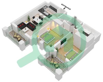 المخططات الطابقية لتصميم النموذج / الوحدة A5 / UNIT-101 شقة 2 غرفة نوم - بناية الجازي 2