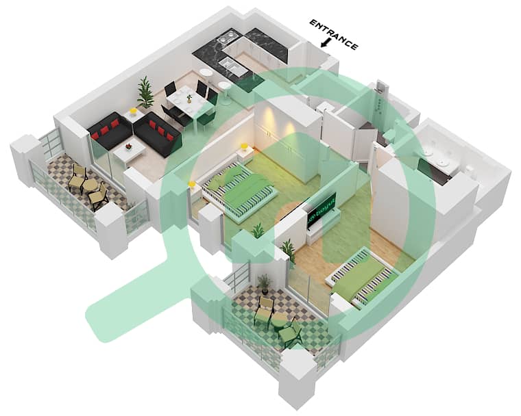 Al Jazi Building 2 - 2 Bedroom Apartment Type/unit A5 / UNIT-101 Floor plan Floor 1 interactive3D