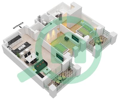 المخططات الطابقية لتصميم النموذج / الوحدة A5 / UNIT-201 شقة 2 غرفة نوم - بناية الجازي 2