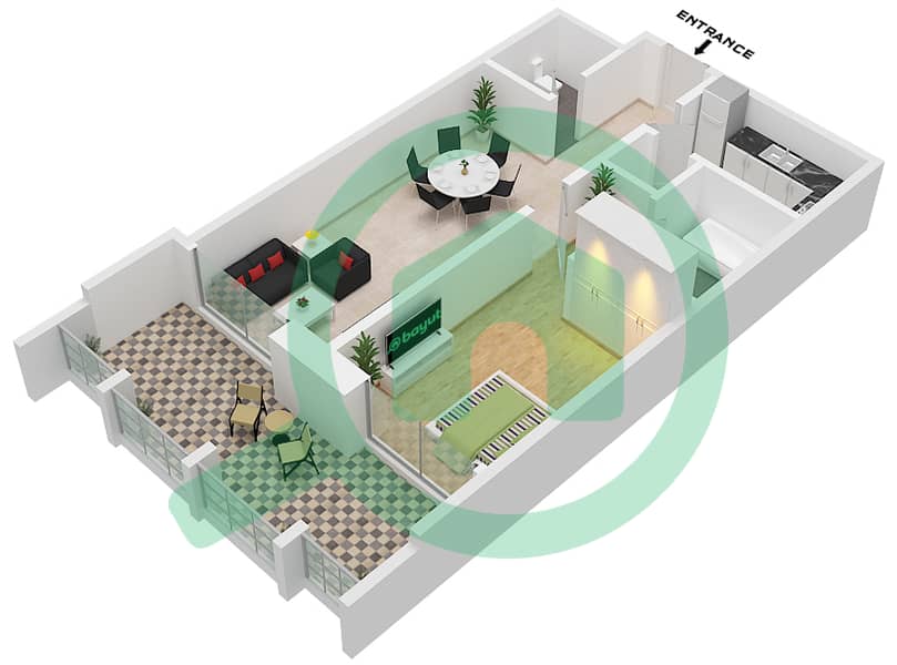 曼哈顿大厦 - 1 卧室公寓类型／单位B1 / UNIT 402戶型图 Floor B3 interactive3D
