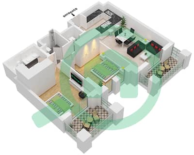 المخططات الطابقية لتصميم النموذج / الوحدة A5 / UNIT-305,405,505 شقة 2 غرفة نوم - بناية الجازي 2