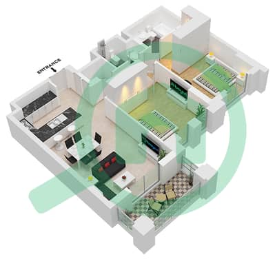 المخططات الطابقية لتصميم النموذج / الوحدة A4 / UNIT-311,411 شقة 2 غرفة نوم - بناية الجازي 2