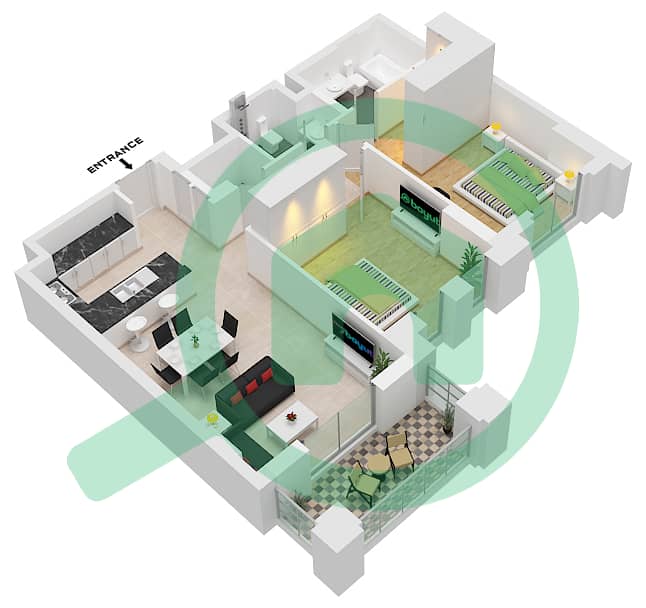 Al Jazi Building 2 - 2 Bedroom Apartment Type/unit A4 / UNIT-311,411 Floor plan Floor 3-4 interactive3D