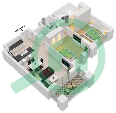 المخططات الطابقية لتصميم النموذج / الوحدة A4 / UNIT-511,611 شقة 2 غرفة نوم - بناية الجازي 2