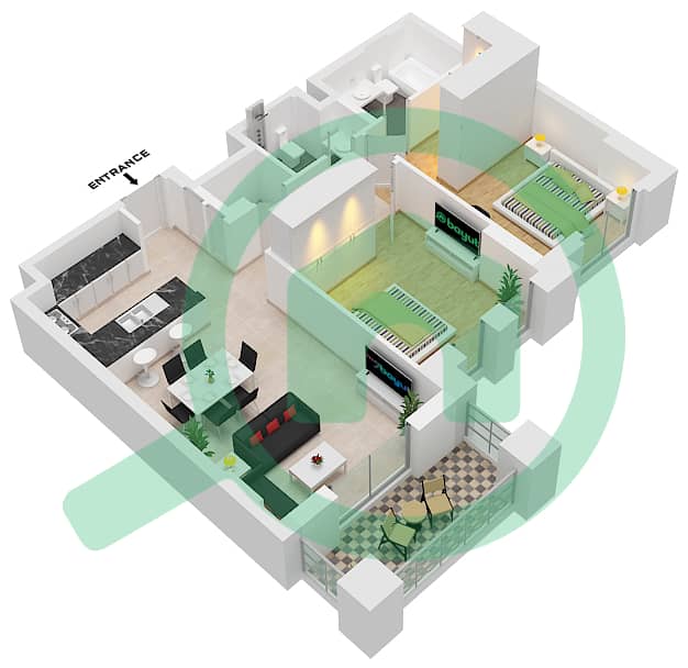 Al Jazi Building 2 - 2 Bedroom Apartment Type/unit A4 / UNIT-511,611 Floor plan Floor 5-6 interactive3D