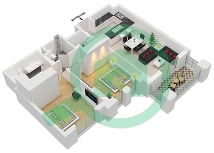 المخططات الطابقية لتصميم النموذج / الوحدة A4 / UNIT-605,705,805,905 شقة 2 غرفة نوم - بناية الجازي 2