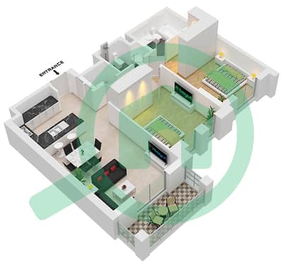 المخططات الطابقية لتصميم النموذج / الوحدة A4 / UNIT-701,801,901 شقة 2 غرفة نوم - بناية الجازي 2