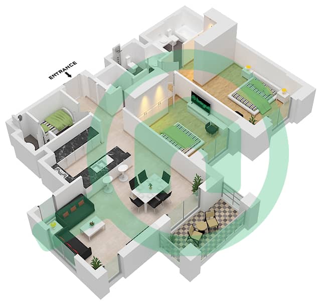 Al Jazi Building 2 - 2 Bedroom Apartment Type/unit B1 / UNIT-702,802,902 Floor plan Floor 7-9 interactive3D