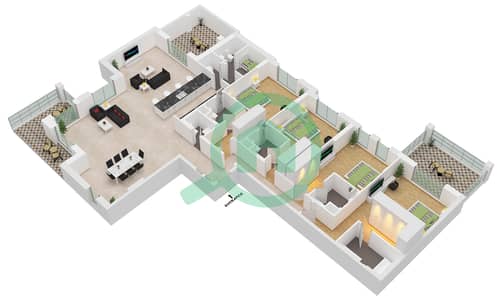 المخططات الطابقية لتصميم النموذج / الوحدة B1 / UNIT-710 شقة 4 غرف نوم - بناية الجازي 2