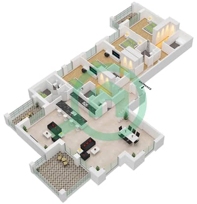 المخططات الطابقية لتصميم النموذج / الوحدة C1 / UNIT-909 شقة 4 غرف نوم - بناية الجازي 2