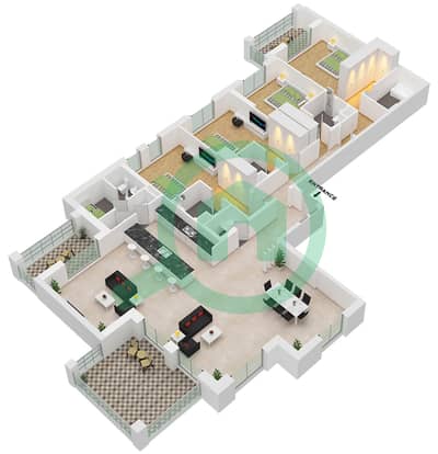 阿尔贾兹2号大楼 - 4 卧室公寓类型／单位C1 / UNIT-909戶型图