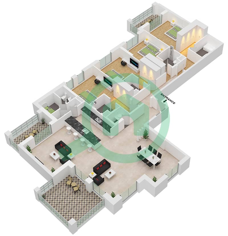Al Jazi Building 2 - 4 Bedroom Apartment Type/unit C1 / UNIT-909 Floor plan Floor 9 interactive3D